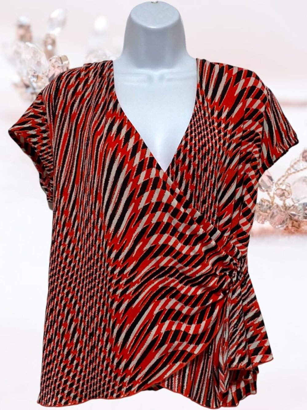 Worthington-Women's Large Pullover Lined Top V-Neckline Side Waist Wrap Design